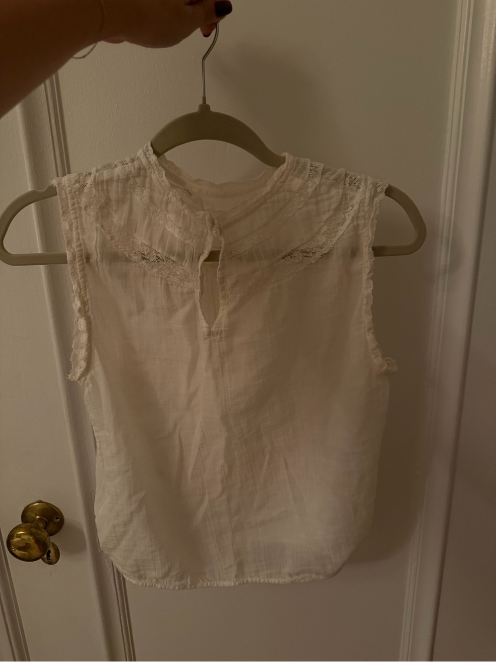 White Lace-Trim Pintuck Sleeveless Top - Picture 3 of 4